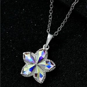 Swarovski Crystal Aurore Boreale floral pendant necklace NWT stainless chain